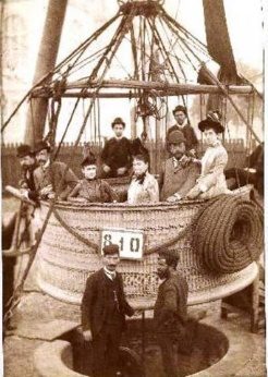 Marq. de Cerralbo con Antonio y Amelia del Valle en un globo aerostático. Exposición Universal, Barcelona, 1888, fot. Antonio Esplugas